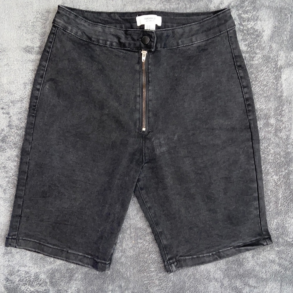 Black Longline Fitted Denim Shorts Forever 21